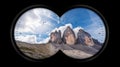 Binoculars Point of View with the Tre Cime di Lavaredo - Italian Alps Royalty Free Stock Photo