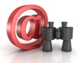 Binoculars with red at e-mail symbol. internet search concept