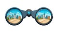 Binoculars reflecting urban cityscape, symbolizing distant views and exploration. vector design Generative AI Royalty Free Stock Photo