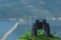 Binoculars resting. Ligurian Mediterranean sea in the Gulf of La Spezia Royalty Free Stock Photo