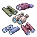 binoculars set sketch hand drawn vector Royalty Free Stock Photo