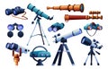 Binoculars and telescopes set cartoon spy glasses