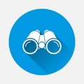 Binoculars vector icon on blue background. Flat image with long shadow Royalty Free Stock Photo