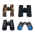 Binoculars vector optical equipment spyglass optics look-see looking far view illustration set of binocular spy search