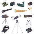 Binoculars vector optical equipment spyglass optics telescope look-see looking far view illustration set of telescopic