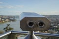 binoculars View of Golden Horn seen from Pierre Loti Hill in Eyup district in Istanbul, Turkey Royalty Free Stock Photo