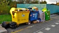 Bins for paper, plastics, metal, and glass