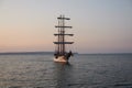 Binz, Germany - July 22, 2021 - The Loth LoriÃÂ«n is a three-masted barquentine flying the Dutch flag at dusk