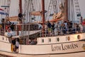 Binz, Germany - July 22, 2021 - The Loth LoriÃÂ«n is a three-masted barquentine flying the Dutch flag at dusk