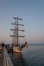 Binz, Germany - July 22, 2021 - The Loth LoriÃÂ«n is a three-masted barquentine flying the Dutch flag at dusk Royalty Free Stock Photo