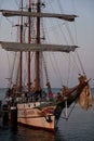 Binz, Germany - July 22, 2021 - The Loth LoriÃÂ«n is a three-masted barquentine flying the Dutch flag at dusk Royalty Free Stock Photo