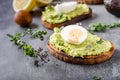 Bio avocado on bread with boiled egg Royalty Free Stock Photo