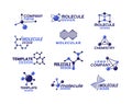 Bio chemistry logo, hexagon dna. Chemical hexagon molecular structure, science laboratory. Molecules and company name