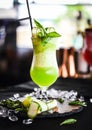 Bio cucumber slices & fresh basil tasty drink Royalty Free Stock Photo