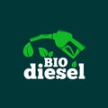 Bio Diesel Abstract Vector Logo or Sign Template. Bio Fuel Concept. Fueling Pistol and a Leaf Symbol with Typography Royalty Free Stock Photo