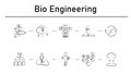 Bio engineering simple concept icons set. Contains such icons as cold fusion, bio weapon, human dissection, eye pin, time paradox
