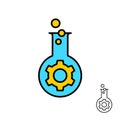 Bio engineering and technology logo with mechanical gear and chemical flask with bubbles. Royalty Free Stock Photo