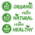 Bio Food Badges. Set of green Stickers.