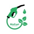 Bio fuel logo. Ecological fuel icon. Green eco pump. Petrol station sign.