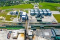 Bio gas station. Modern biofuel factory. Aerial view on biofuel plant. Ecological production. Photo from above. Royalty Free Stock Photo