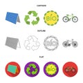 Bio label, eco bike, solar panel, recycling sign.Bio and ecology set collection icons in cartoon,outline,flat style Royalty Free Stock Photo