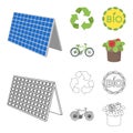 Bio label, eco bike, solar panel, recycling sign.Bio and ecology set collection icons in cartoon,outline style vector Royalty Free Stock Photo