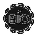 Bio label icon in black style isolated on white background. Bio and ecology symbol stock vector illustration. Royalty Free Stock Photo