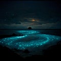 Bioluminescence. Bio luminescent ocean. ai generated. Bioluminescent plankton in the sea