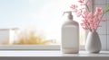 bio organic bottle of cleaning product and leaves