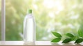 bio organic bottle of cleaning product and leaves