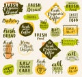 Bio organic labels set. Fresh Bread Bakery. Farmers` Market. Foo Royalty Free Stock Photo