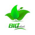 Bio product background with green leaves and water drops