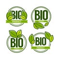 Bio Product, doodle organic leaves emblems, stickers, frames an