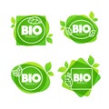 Bio Product, doodle organic leaves emblems, stickers, frames an