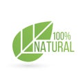 Bio Product, eco 100 percent organic leaf emblem, sticker or logo. Vector illustration isolated on white background