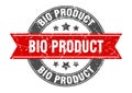bio product round stamp with ribbon. label sign Royalty Free Stock Photo
