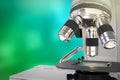 bio research concept, laboratory electronic scientific microscope on soft focus background - object 3D illustration Royalty Free Stock Photo