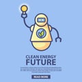 Bio robot energy technology future.Clean green energy.Holding a light bulb.