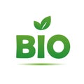 bio typography with green leaves for healthy food on white backg Royalty Free Stock Photo