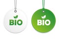 Bio typography organic food tag and label green and white design elements isolated on a white background