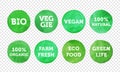 Bio, veggie, farm fresh, vegan, 100 organic and local food product label icon set. Royalty Free Stock Photo