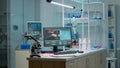 Biochemistry desk with scientific computer in laboratory