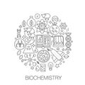 Biochemistry genetics in circle - concept line illustration for cover, emblem, badge. Biology technology thin line