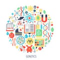 Biochemistry genetics technology flat infographics icons in circle - color concept illustration for sewing cover, emblem