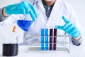 Biochemistry laboratory research, Chemist is analyzing sample in Royalty Free Stock Photo