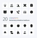 20 Biochemistry And Medicine Healthcare Solid Glyph icon Pack like skull of death search petri medical bacteria