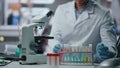 Biochemistry specialist making expertise drug samples in laboratory close up. Royalty Free Stock Photo
