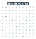 Biochemistry vector line icons set. biochemistry, metabolism, proteins, DNA, enzymes, amino acids, carbohydrates