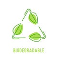 Biodegradable Compostable Recyclable Icon for Plastic Package, Sign in Shape of Circulate Green Leaves