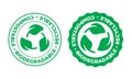 Biodegradable, compostable recyclable vector icon. Bio recyclable eco friendly package green leaf stamp logo Royalty Free Stock Photo